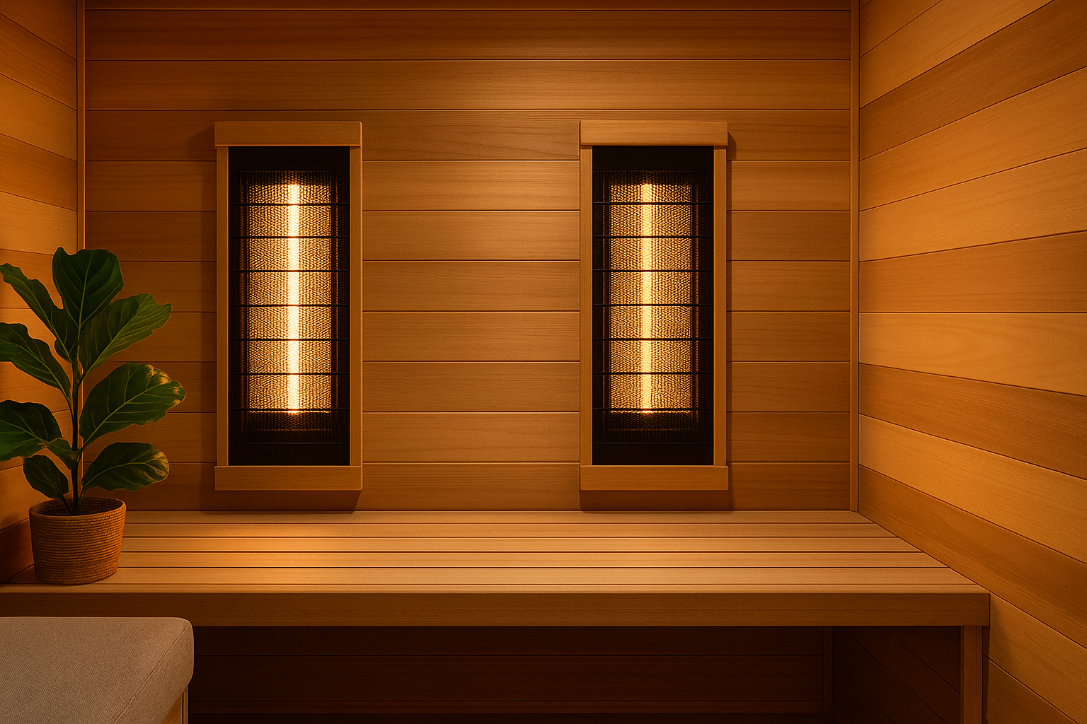 Intérieur chaleureux d'un sauna en bois.